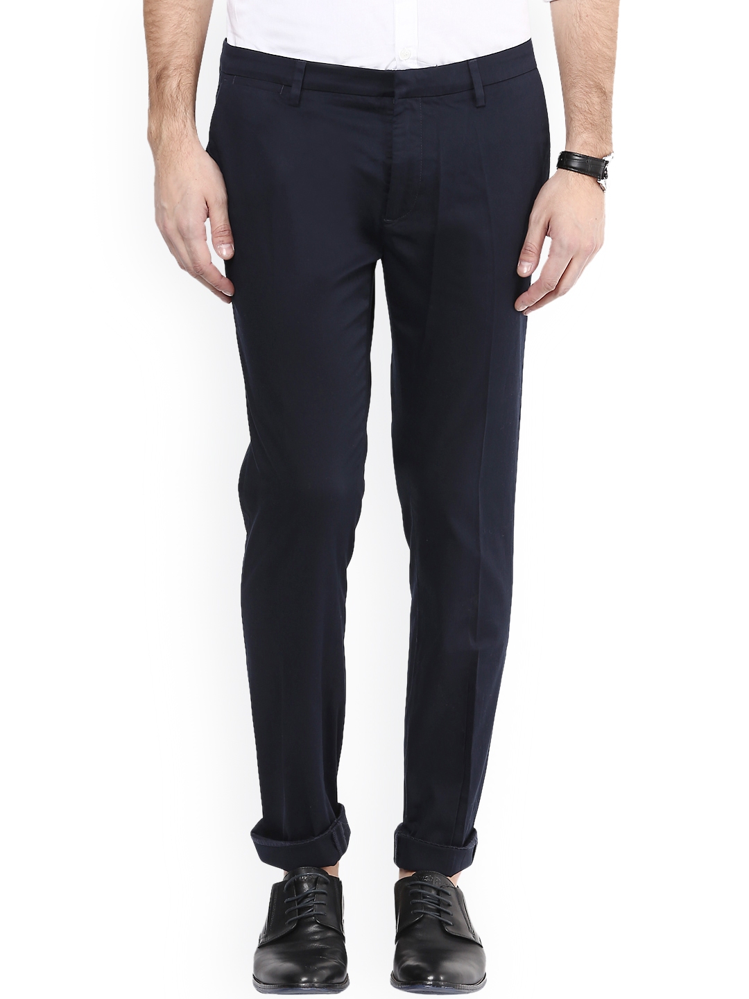Buy Mufti Navy Pencil Fit Chino Trousers  Trousers for Men 1435282  Myntra