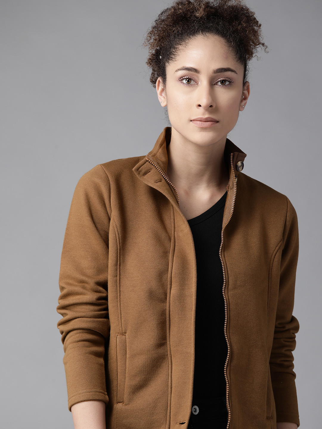 Roadster Women Brown Solid Tailored Jacket