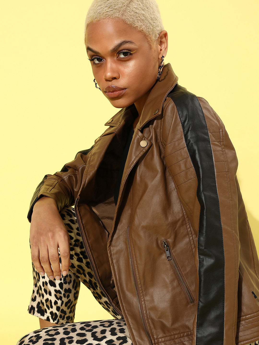 Roadster Women Chic Brown Solid Biker Jacket