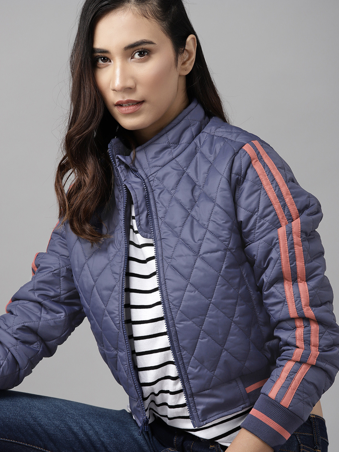 Roadster Women Navy Solid Quilted Jacket