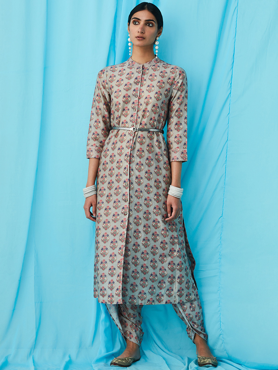 Ritu Kumar Women Grey & Pink Printed Dhoti Salwar