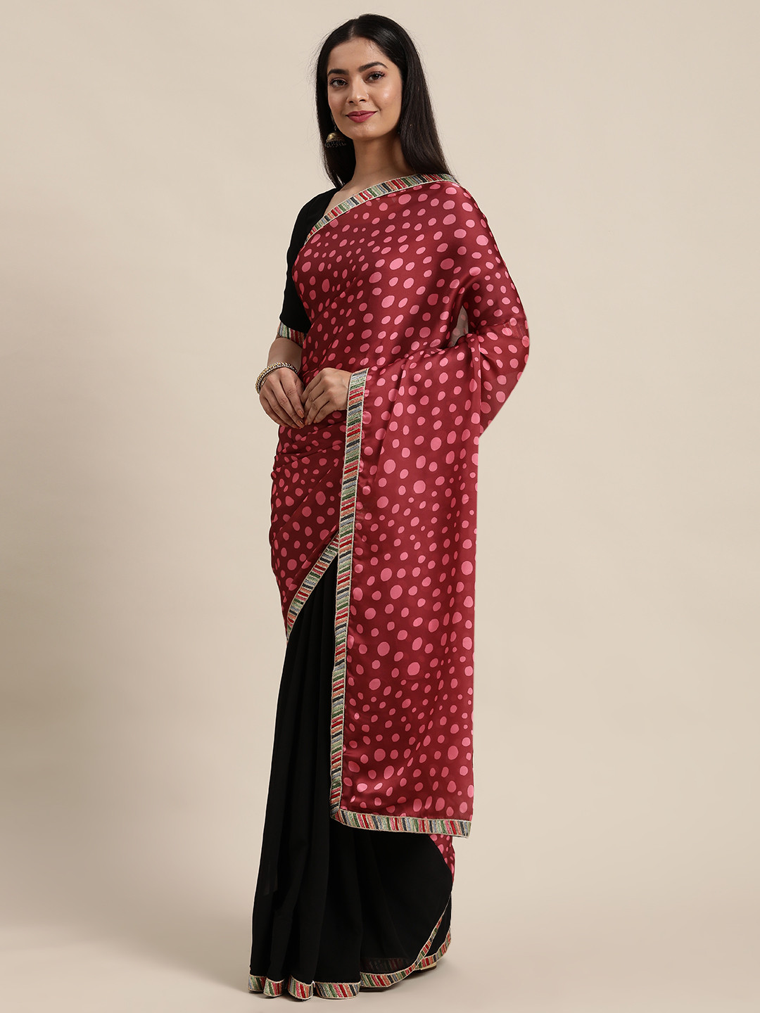 Ethnovog Sequinned Detail Half and Half Saree With Stitched Blouse