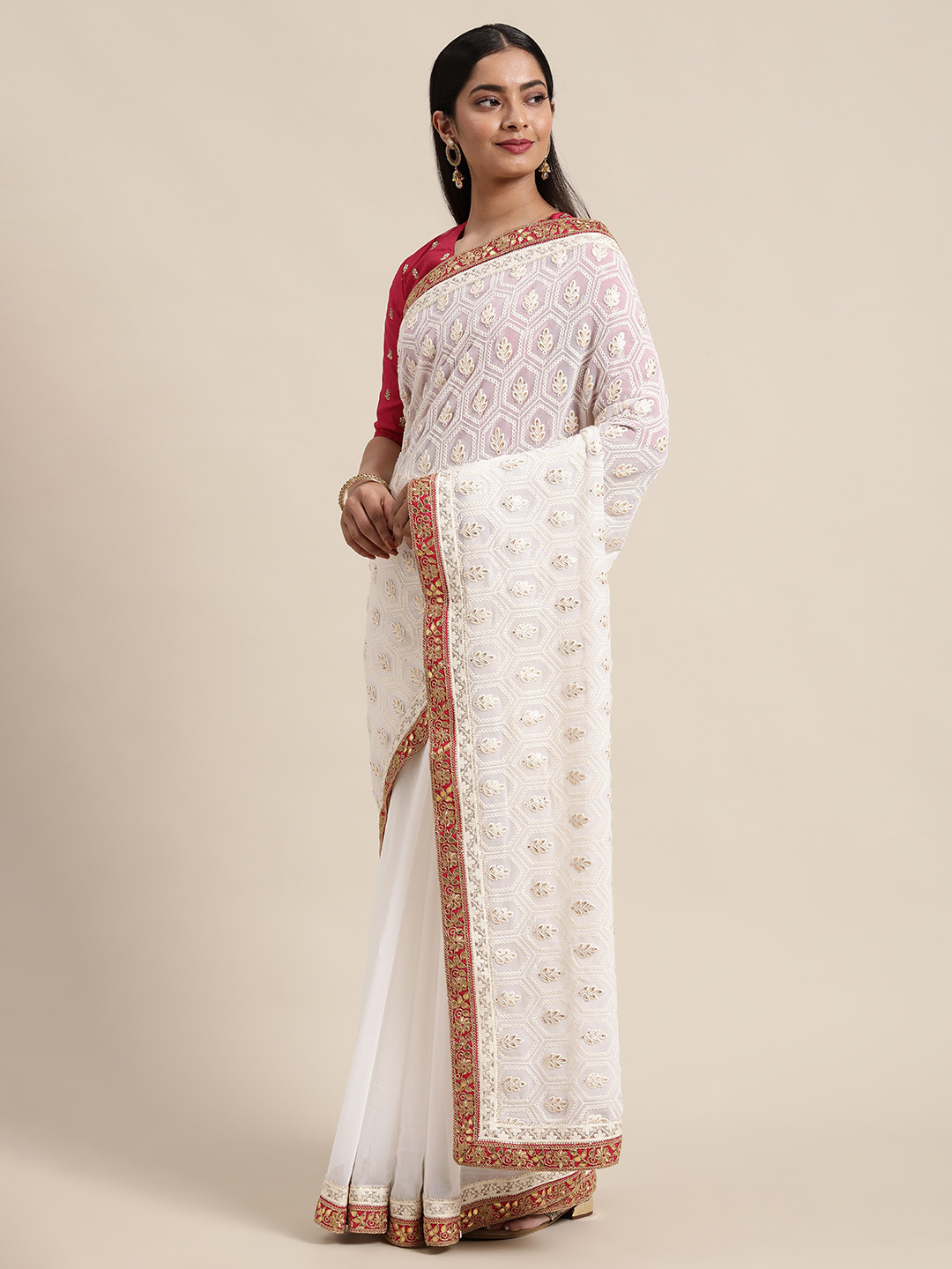 Ethnovog Ethnic Motifs Embroidered Saree With Stitched Blouse