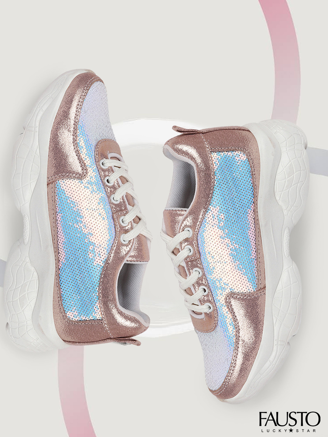 FAUSTO Women Pink Sequin Embellished Sneakers