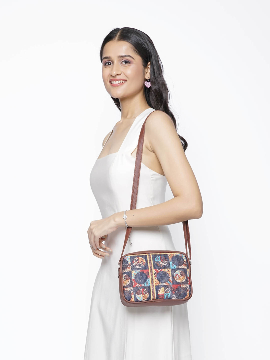 ZOUK Black & Orange African Art Woven Design Handcrafted Vegan Leather Sustainable Sling Bag