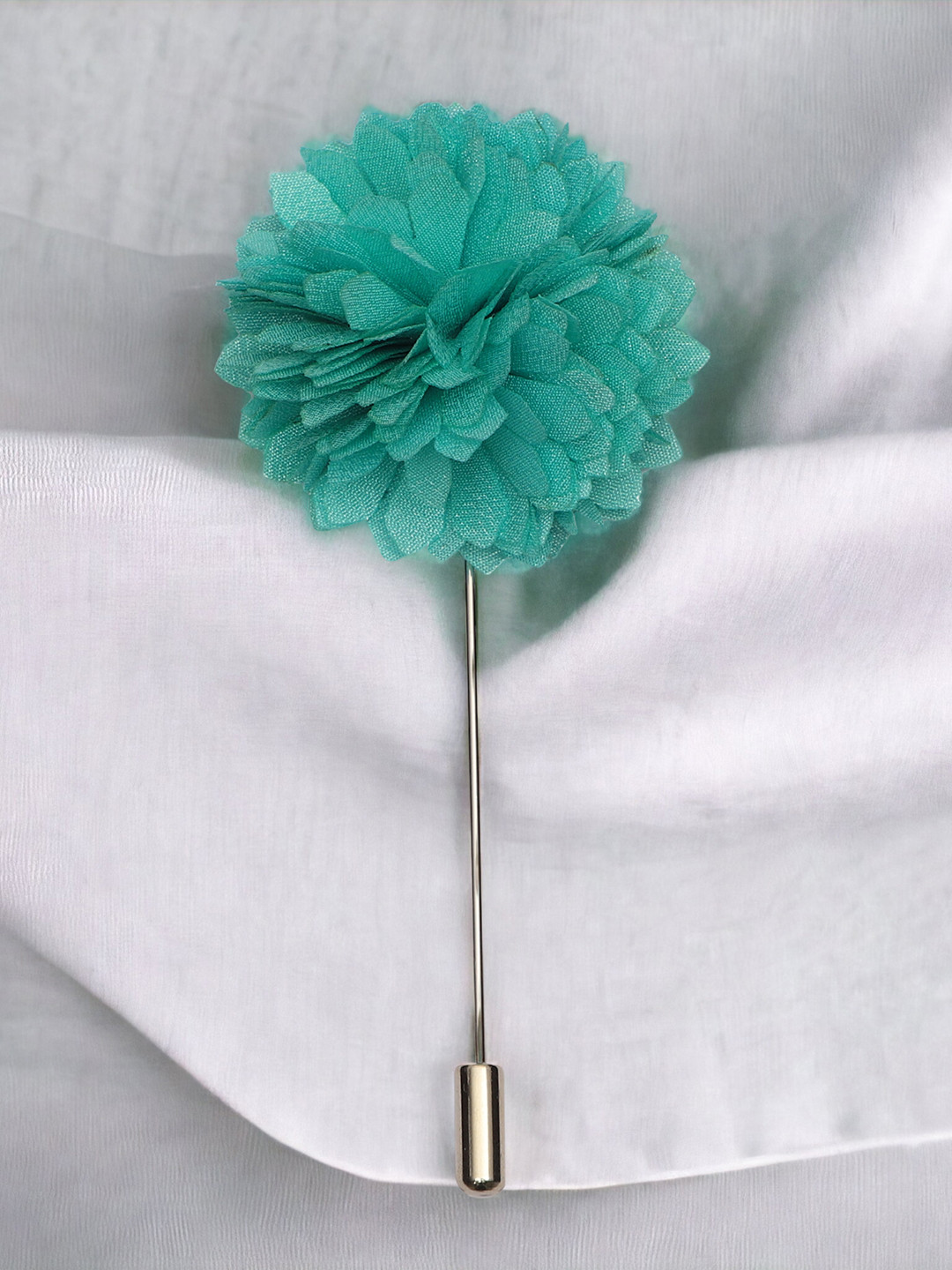 PELUCHE Blue & Silver-Toned Velvet Floral Brooch Lapel Pin
