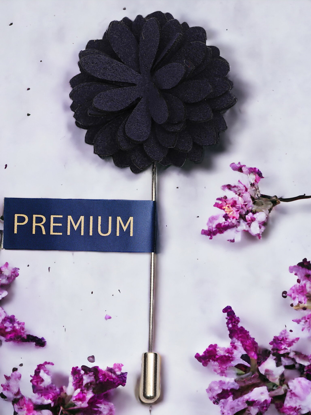 PELUCHE Men Navy Blue & Silver-Toned Velvet Floral Brooch Lapel Pin