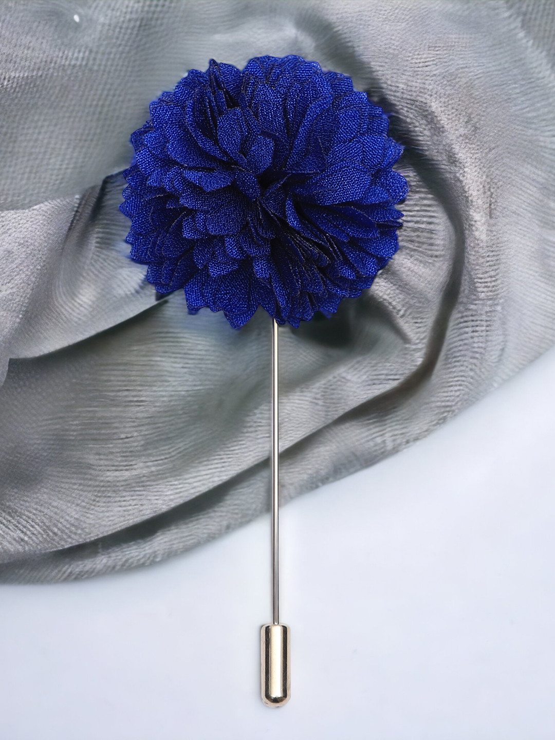 PELUCHE Blue & Silver-Toned Velvet Floral Brooch Lapel Pin