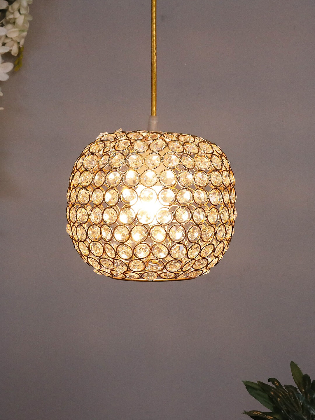 Homesake Gold-Toned & Transparent Self Design Contemporary Hanging Lamp
