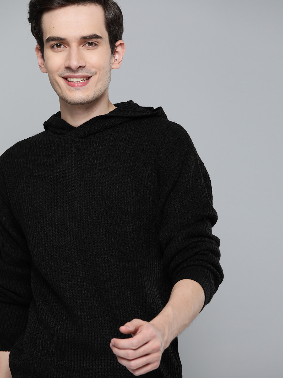 Mast & Harbour Men Black Ribbed Pullover