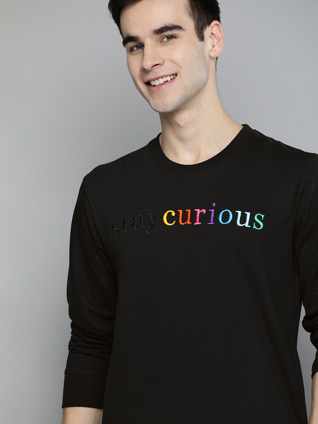 Mast & Harbour Men Black Embroidered Sweatshirt