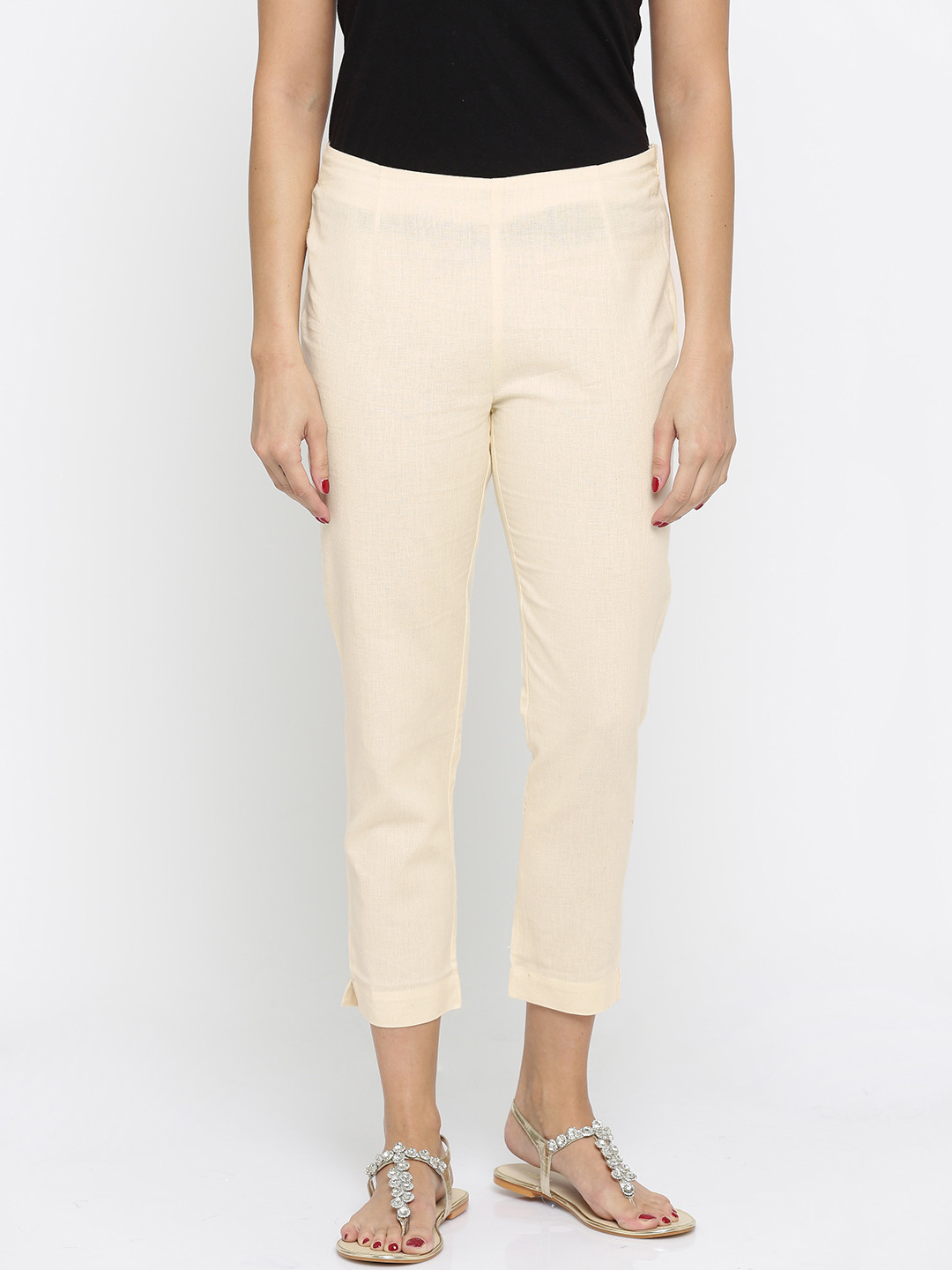 Aurelia Cream-Coloured Cropped Casual Trousers