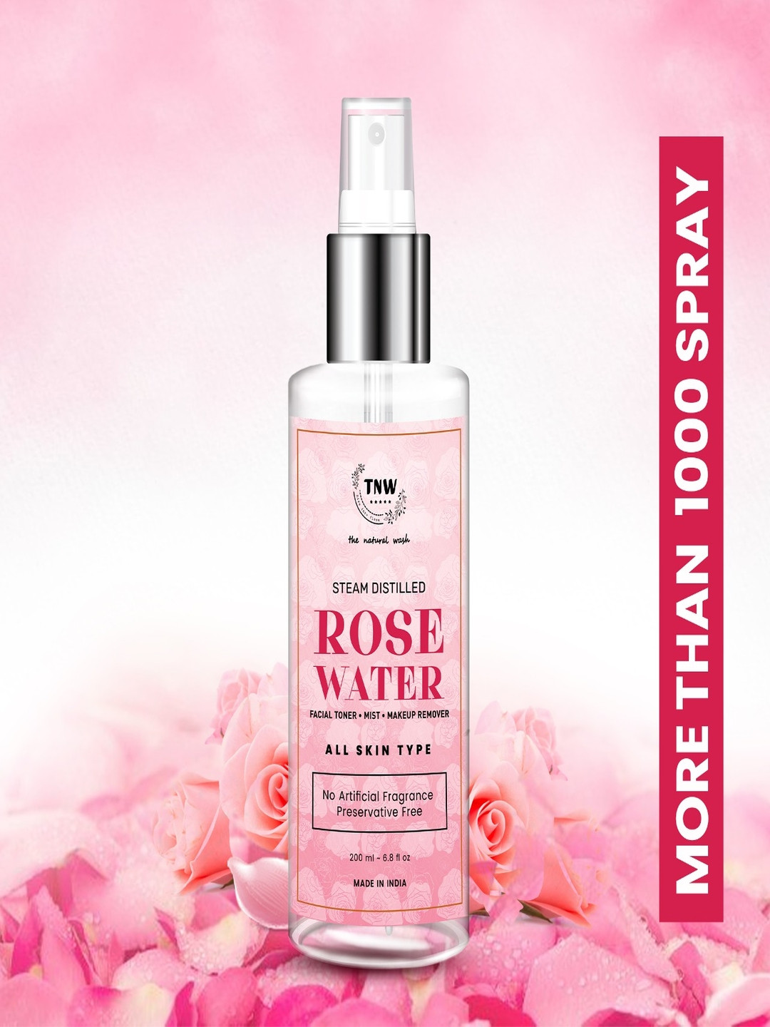 TNW the natural wash Skin Face Toner/Make up Remover - Steam Distilled Rose Water 200 ml