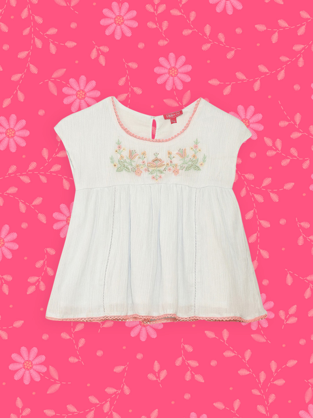 Biba White Floral Embroidered Regular Top