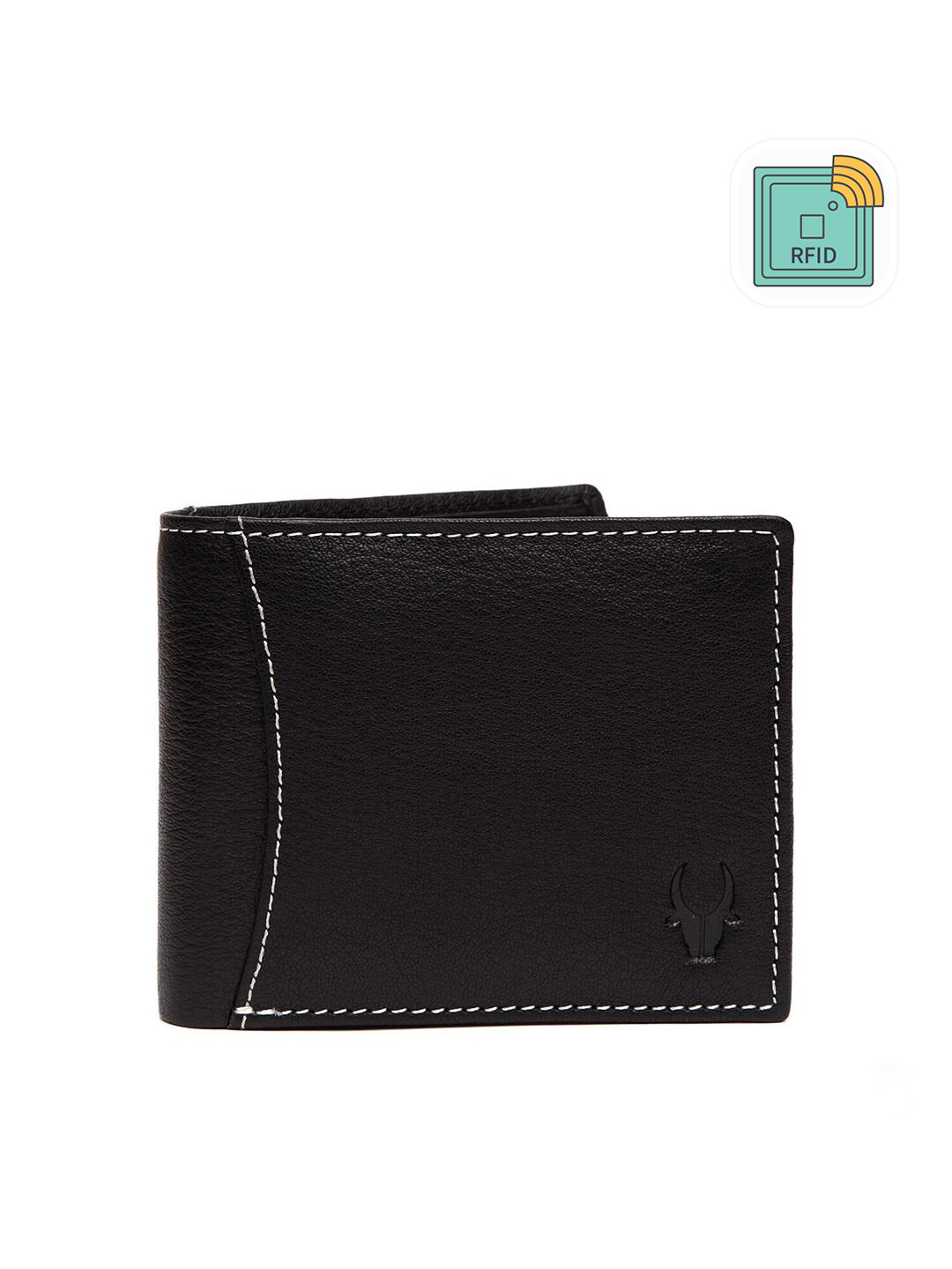 WildHorn Men Black Textured Leather RFID Protected Two Fold Wallet
