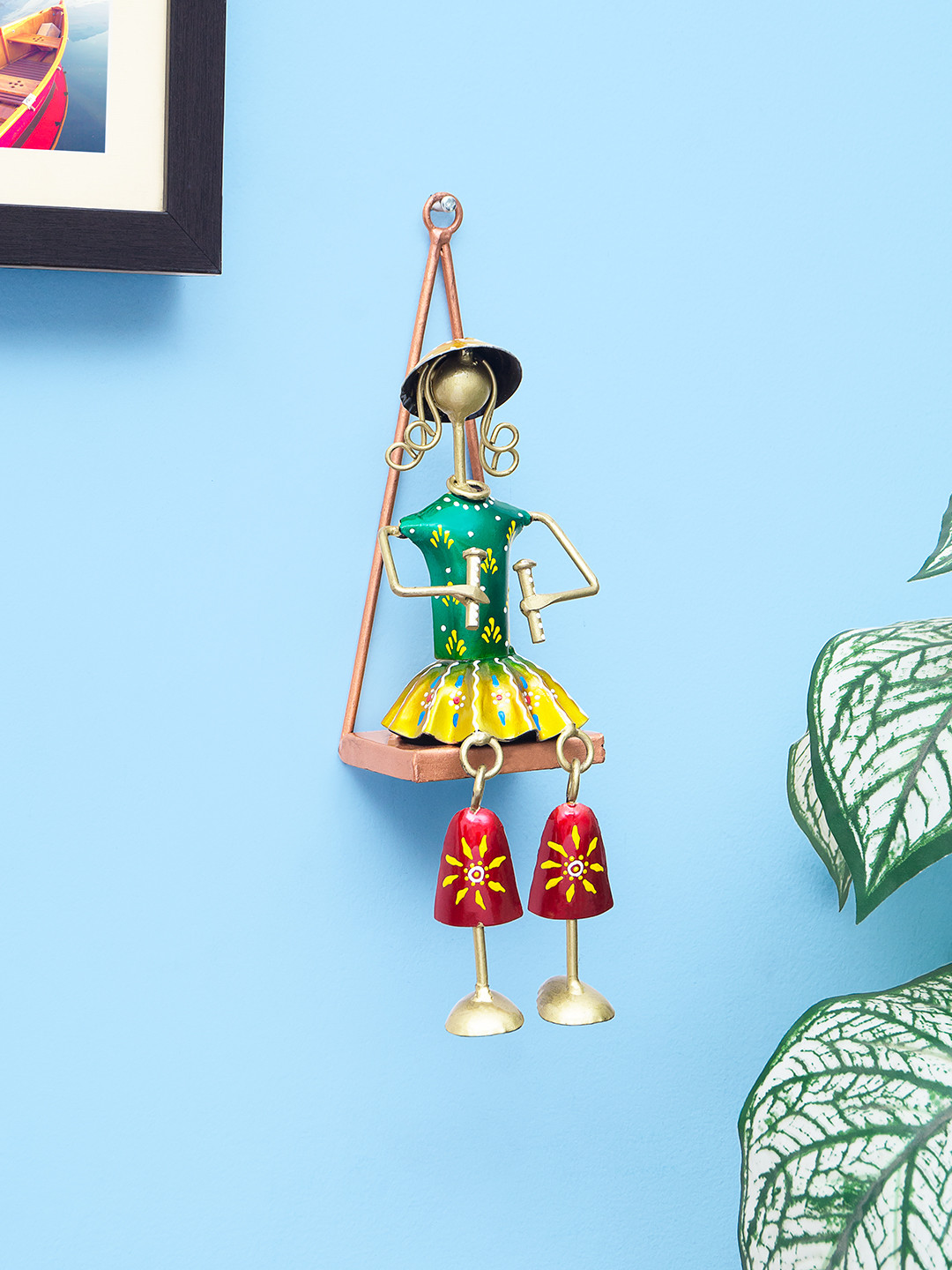 Golden Peacock Green & Red Handpainted Musician Doll Wall Decor