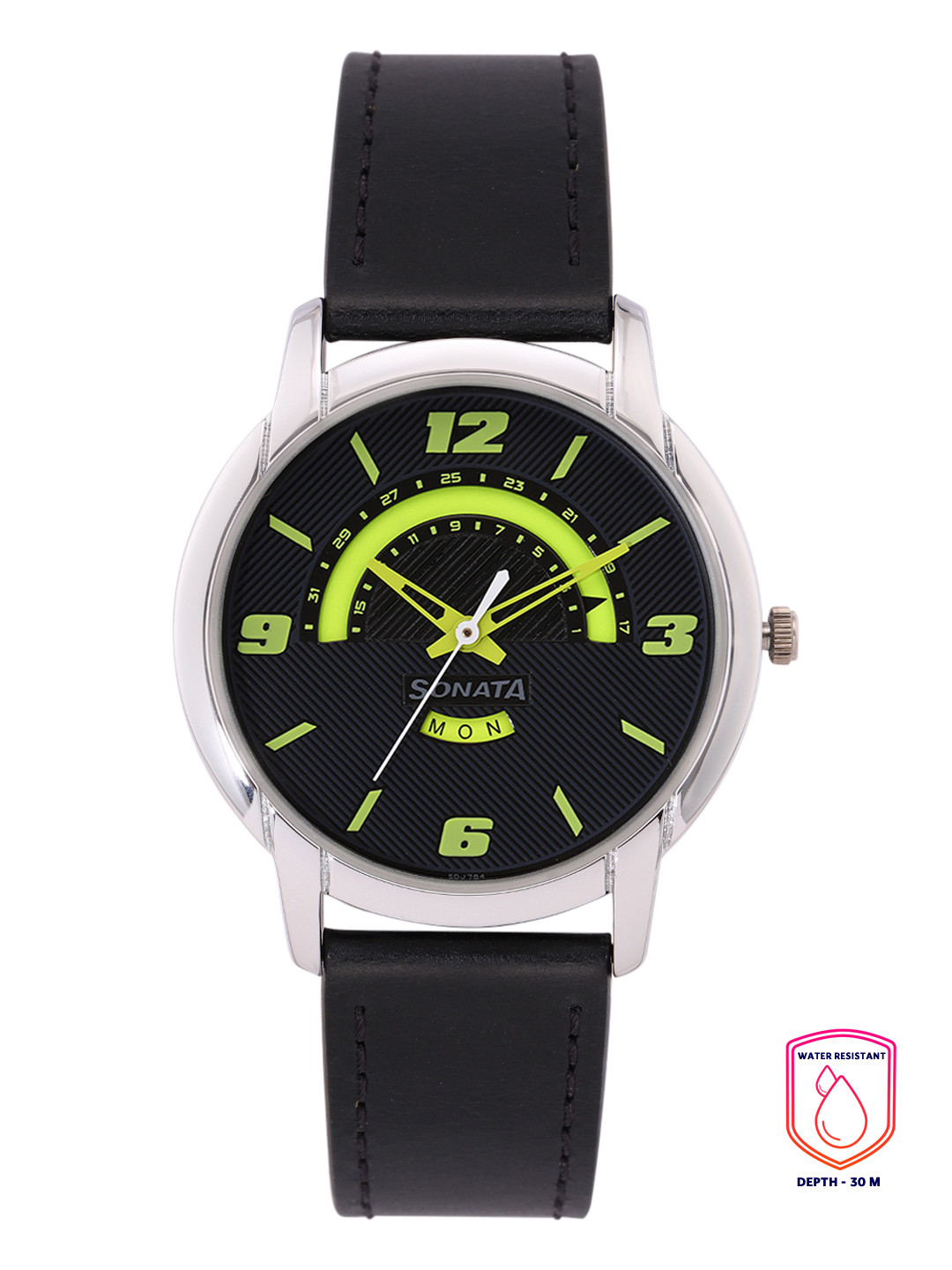Sonata Men Black Patterned Analogue Watch NN77031SL04