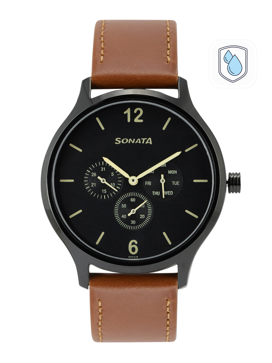 Sonata Men Charcoal Grey Dial & Brown Straps Analogue Watch 7140NL01
