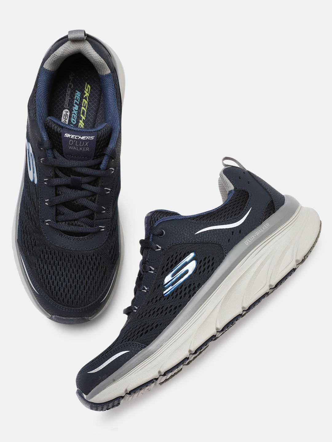 Skechers Men Navy Blue D'Lux Walker Air Cooled Memory Foam Sneakers