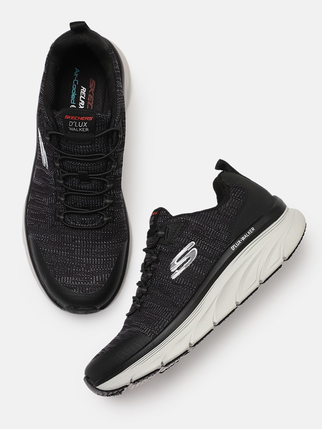 Skechers D'lux Walker-Pensive Men Black & White Memory Foam Sneakers