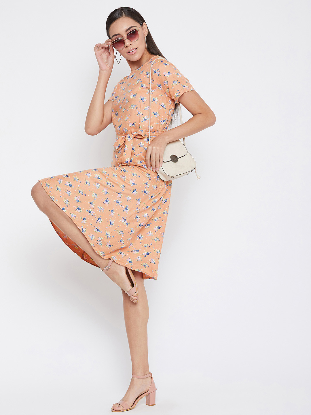 Crimsoune Club Peach Floral Dress