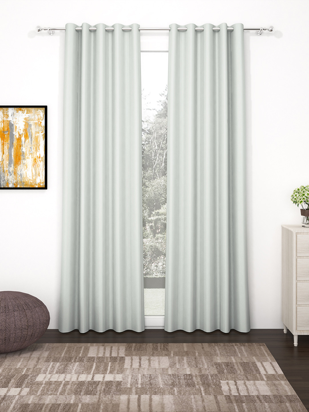 Story@Home Faux Silk Solid Solid 300GSM Grey Room Darkening Blackout Long Door Curtain - Set of 2
