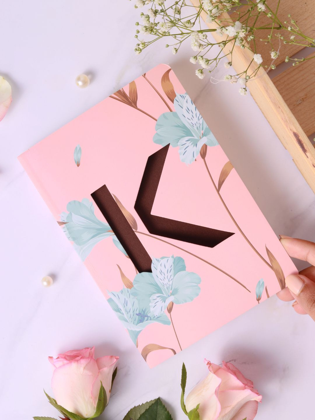 Doodle Peach-Coloured & Brown Initial K Monogram Notebook