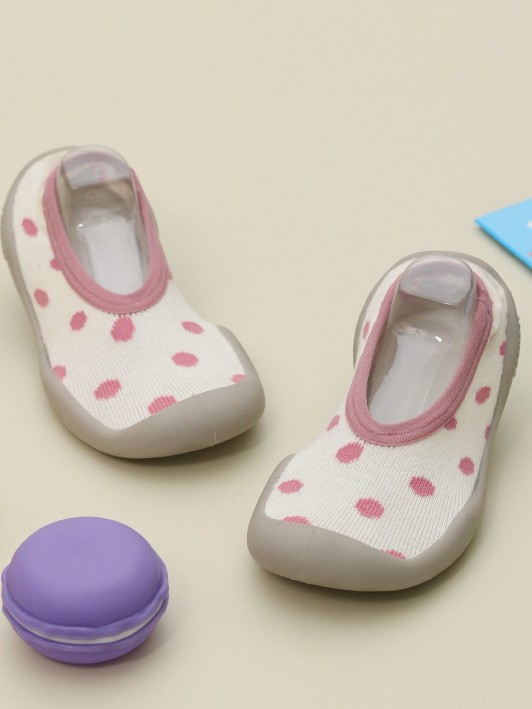 Yellow Bee Infant Kids Pink & Cream-Colored Anti-Skid Booties