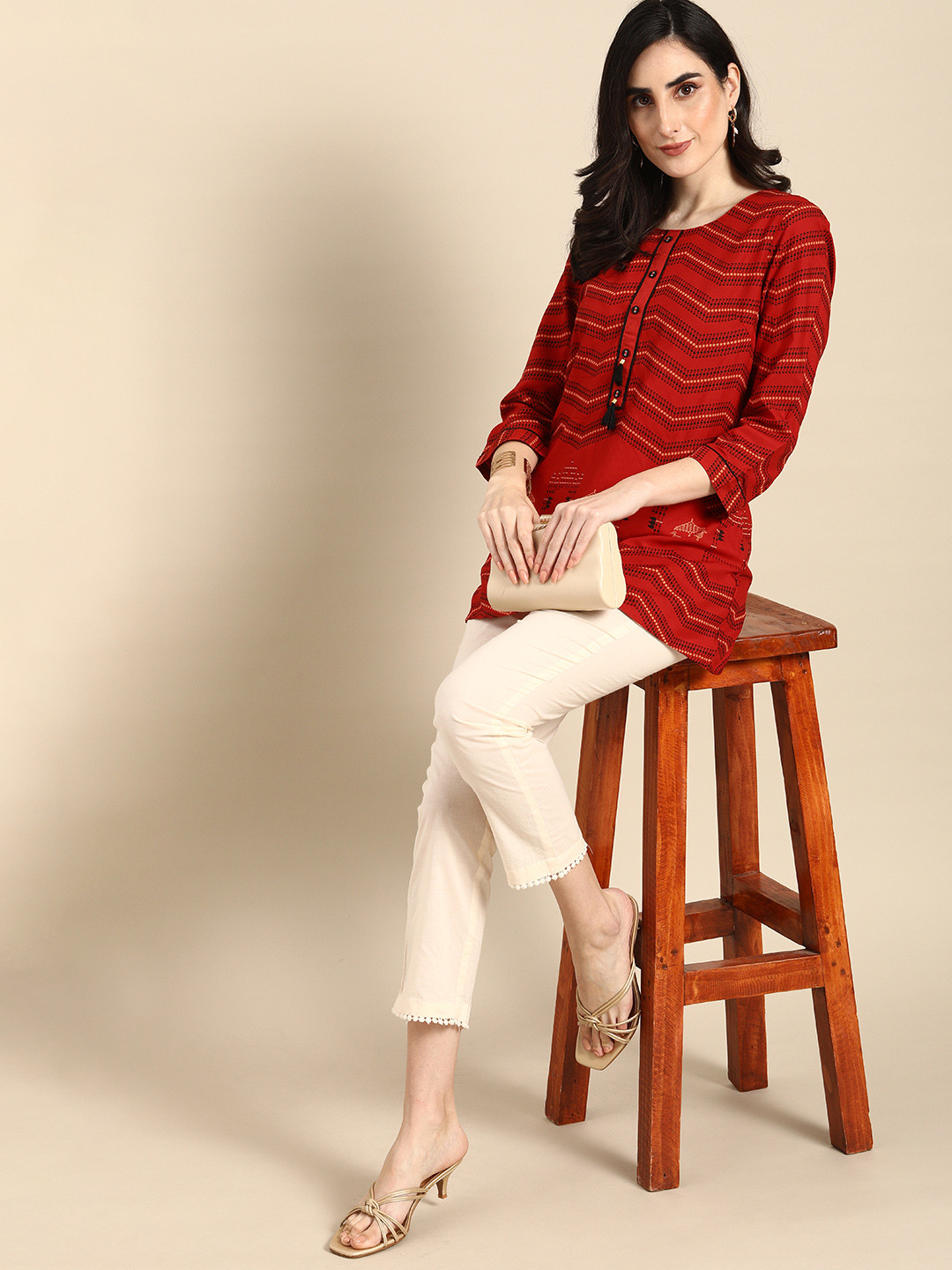 all about you Women Red & Black Printed Short Kurti