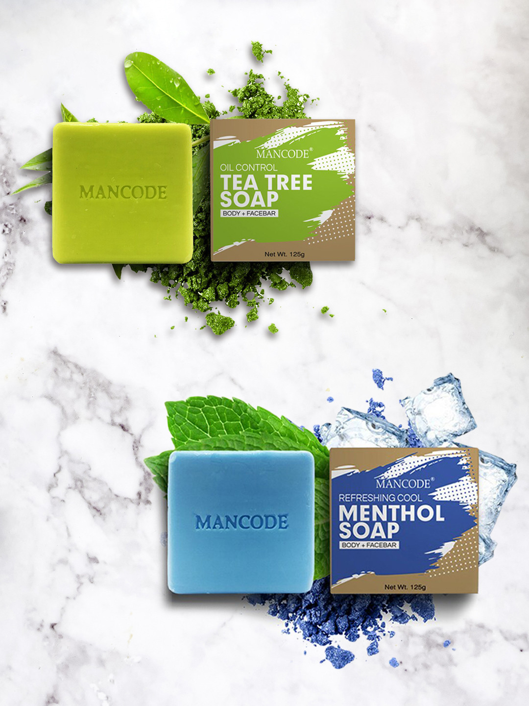 MANCODE Men Pack of 3 Green Tea Tree Oil & Cool Menthol Soap Bars