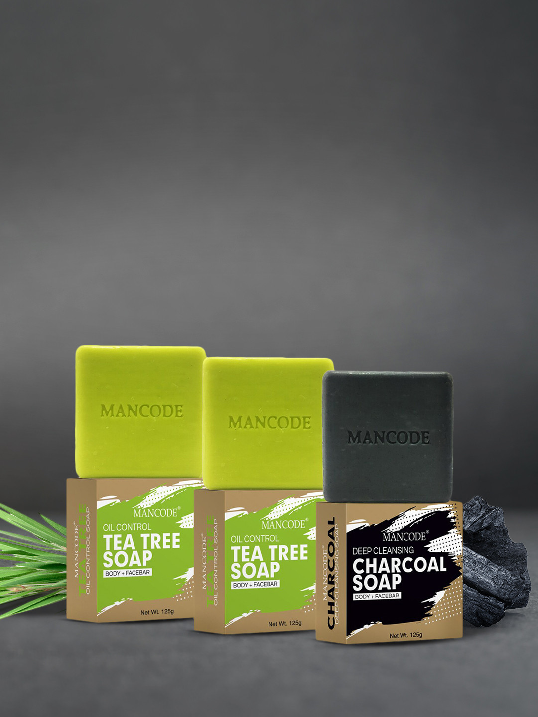 MANCODE Pack of 3 Tea Tree Oil Control And Charcoal Soap
