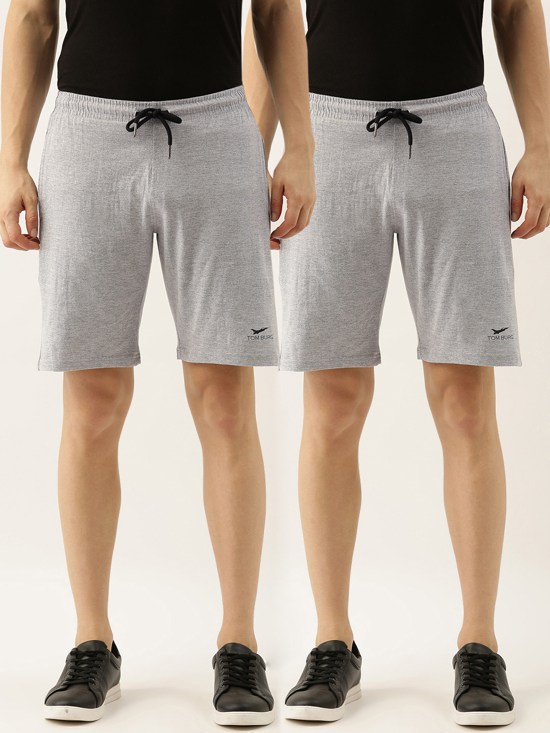 TOM BURG Men Pack of 2 Grey Melange High-Rise Regular Shorts