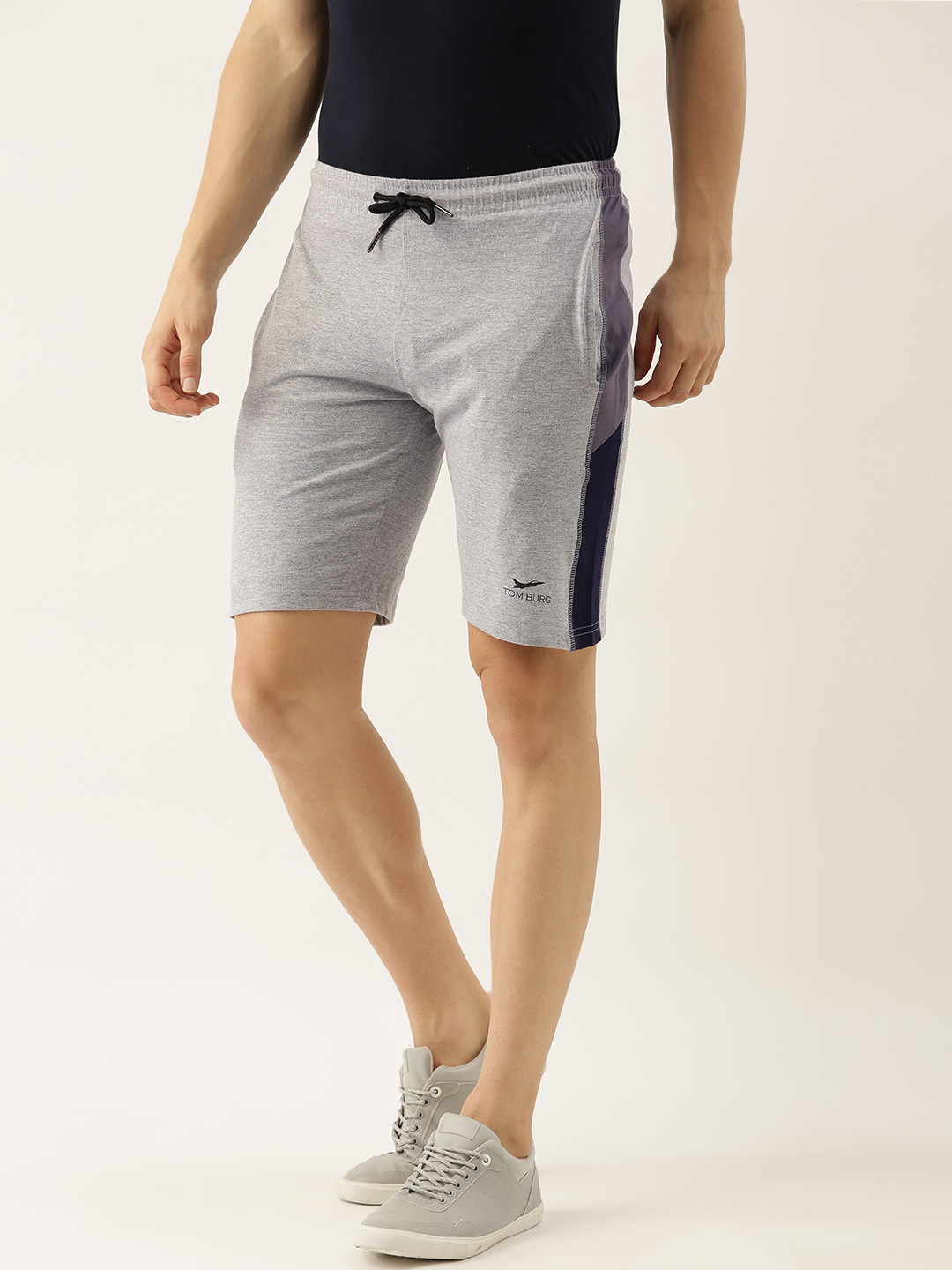 TOM BURG Men Grey Melange Mid-Rise Regular Shorts
