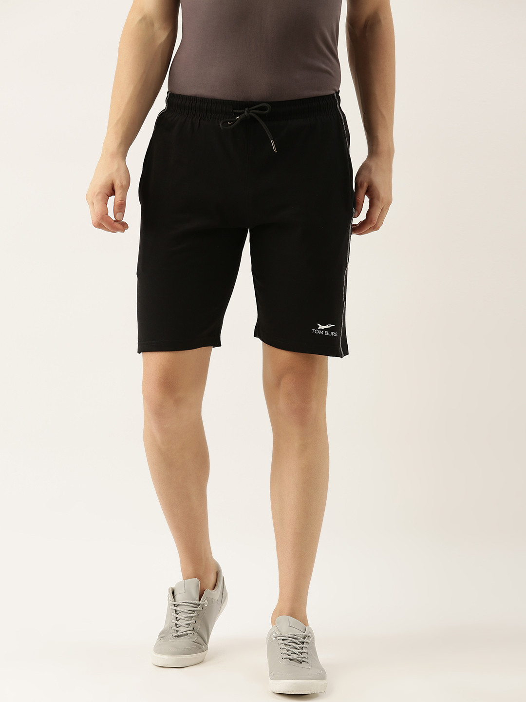 TOM BURG Men Black Mid-Rise Sports Shorts