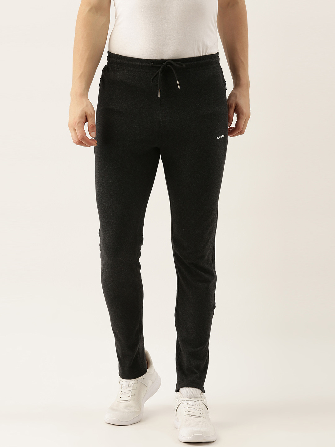 TOM BURG Men Charcoal Grey Solid Slim Fit Track Pants