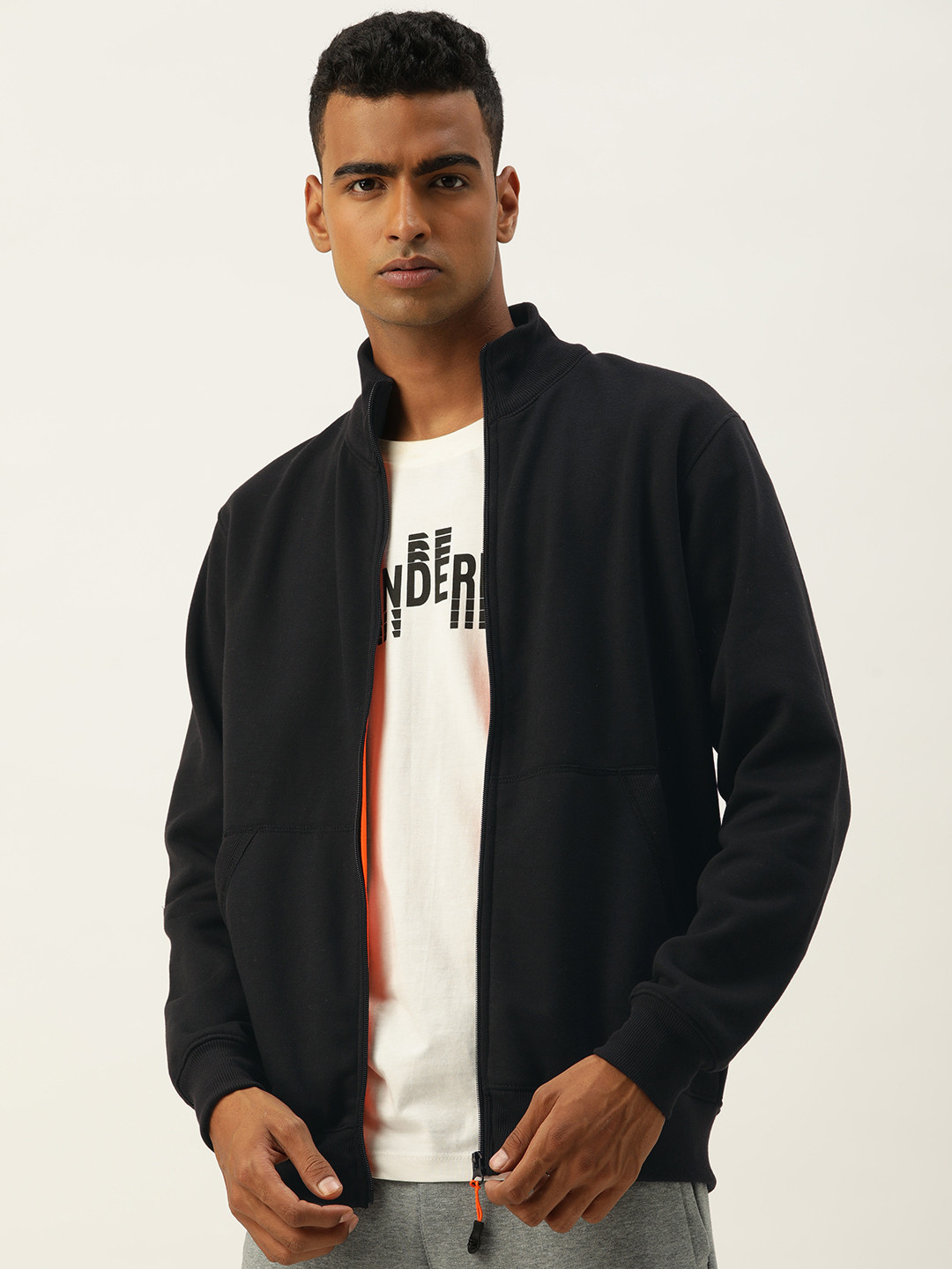 Sports52 wear Solid Mock-Collar Front-Open Sweatshirt