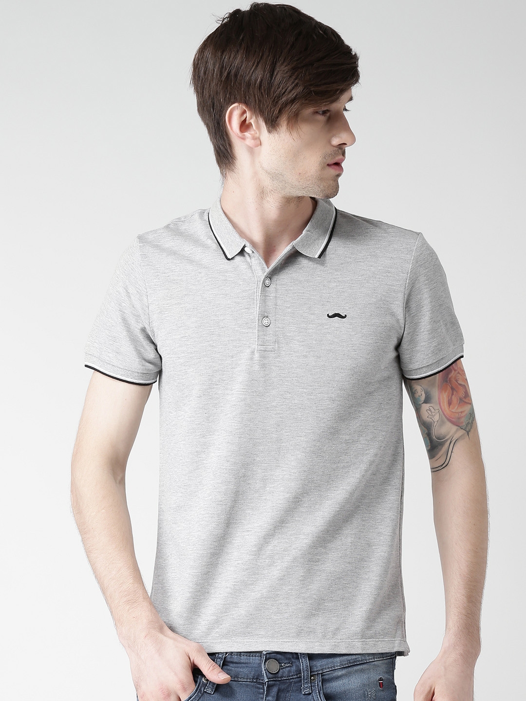 grey melange polo t shirt