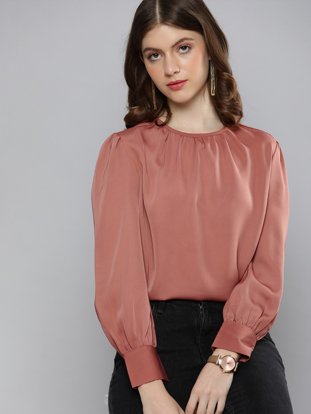 Chemistry Canyon Rose Puff Sleeved Regular Top