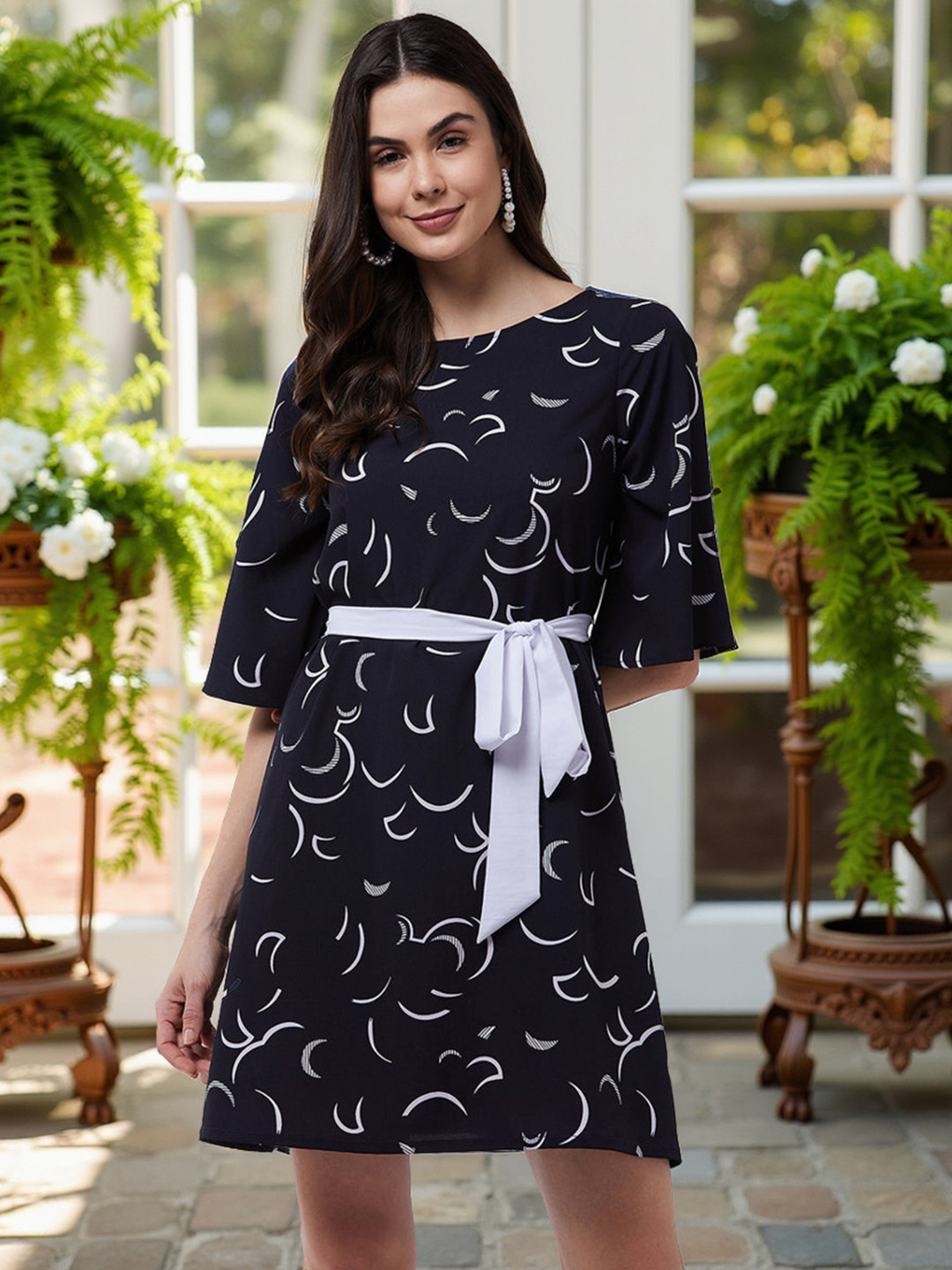 Zima Leto Navy Blue A-Line Dress