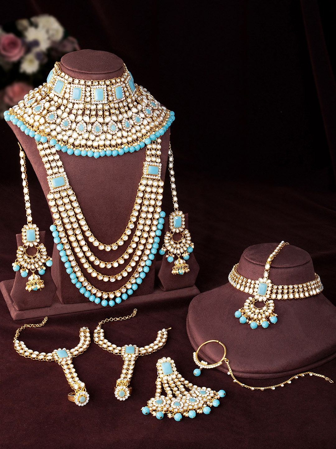 Buy Peora Gold Plated Blue Handcrafted Kundan Studded Bridal Jewellery Set Jewellery Set for Women 14400776 Myntra