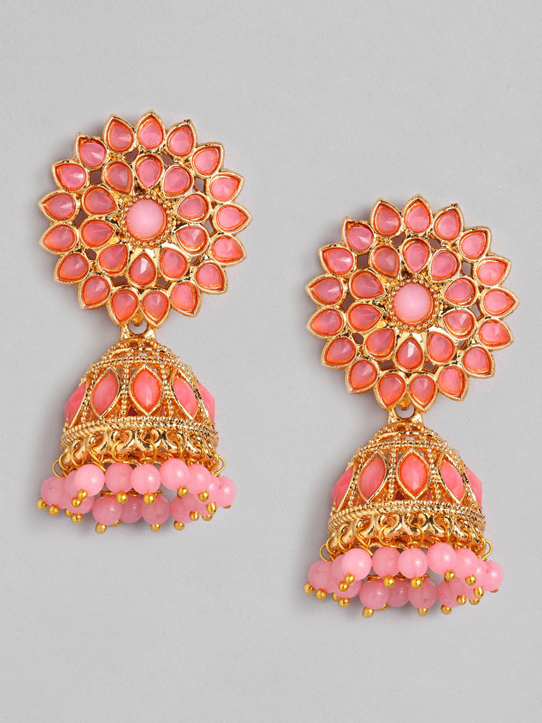 Peora Pink & Gold-Plated Dome Shaped Jhumkas