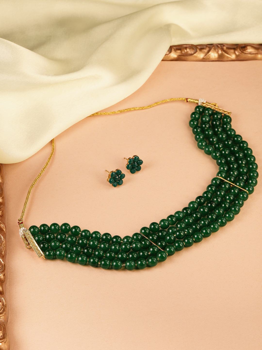 Peora Green Gold-Plated Green Beaded Jewellery Set