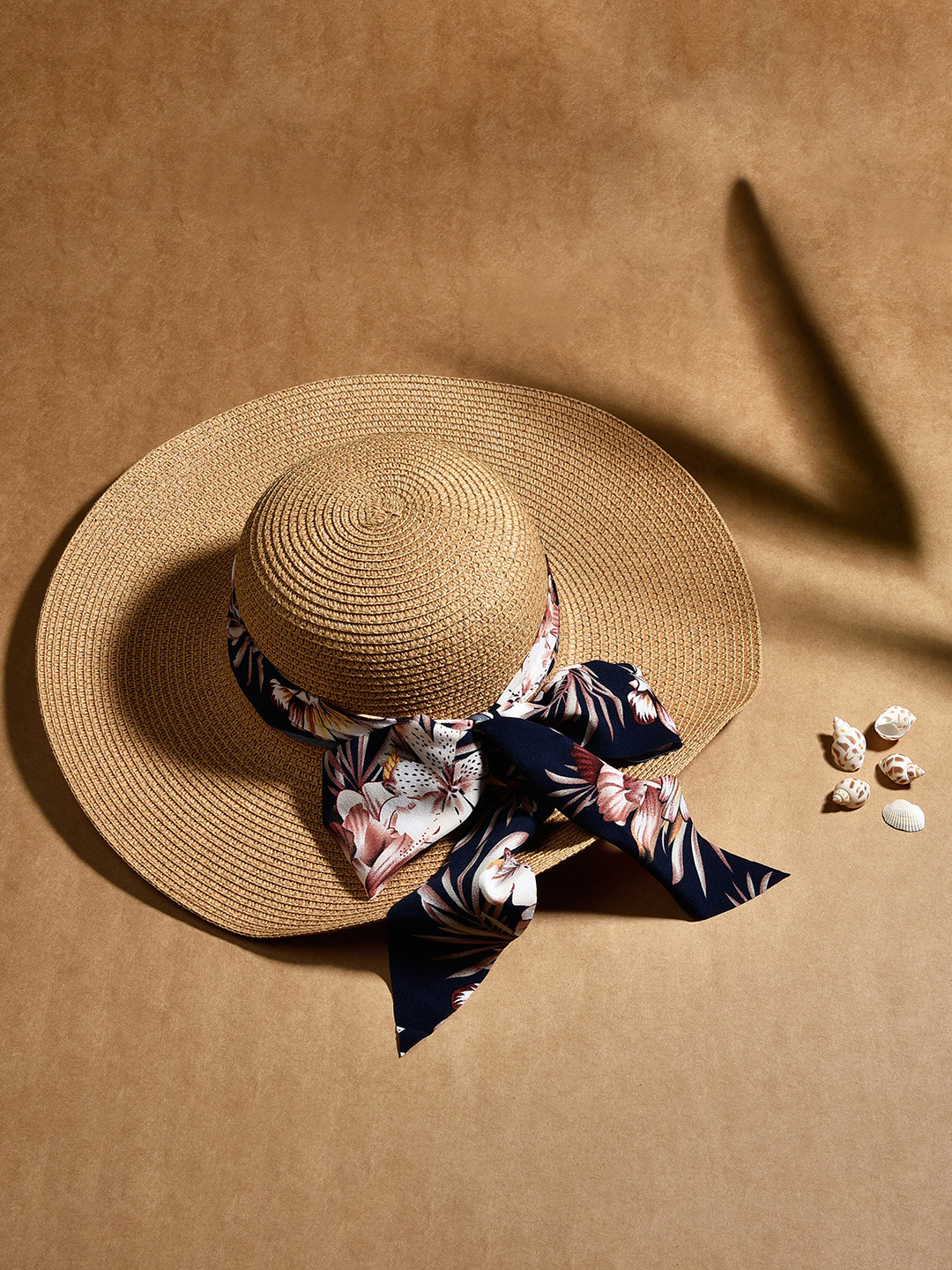 ToniQ Women Brown & Navy Blue Printed Black Scarf Summer Beach Hats