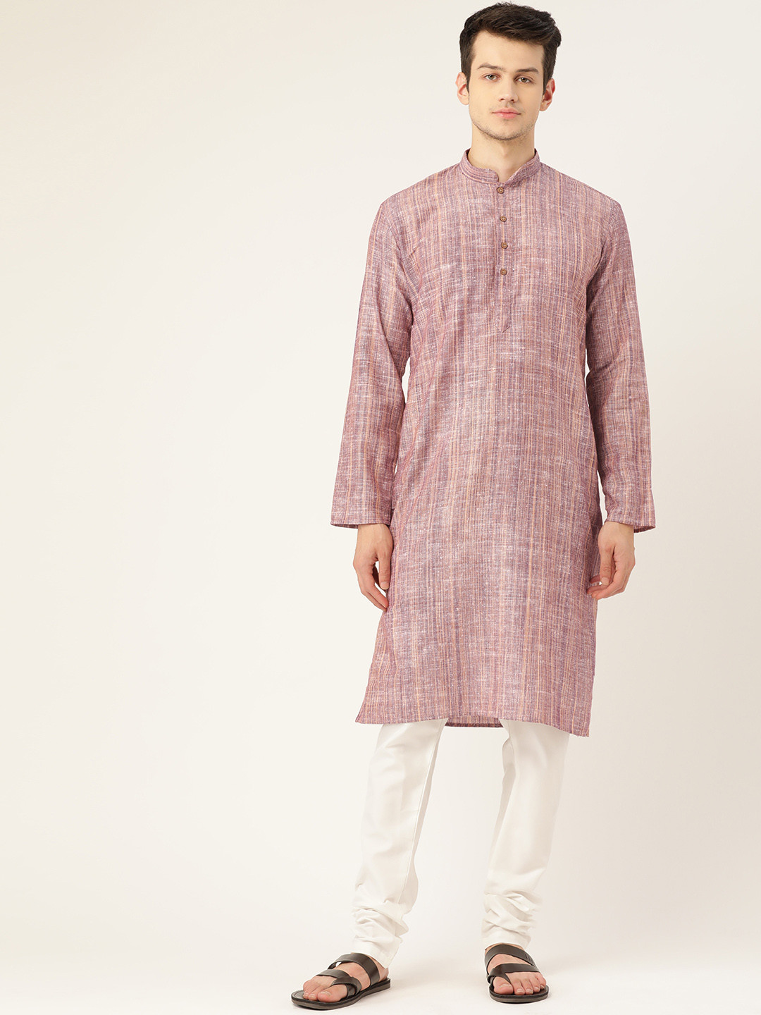 RAJUBHAI HARGOVINDAS Men Purple & White Pure Cotton Kurta with Churidar