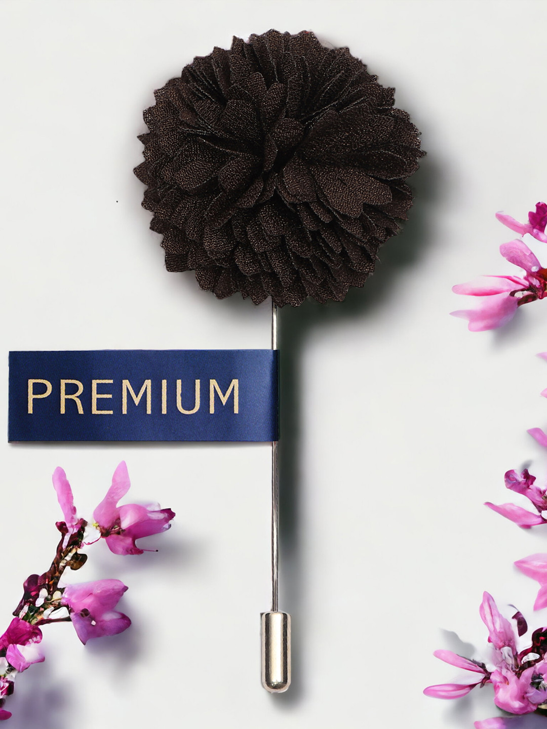 PELUCHE Brown & Silver-Toned Ravishing Floral Handmade Lapel Pin