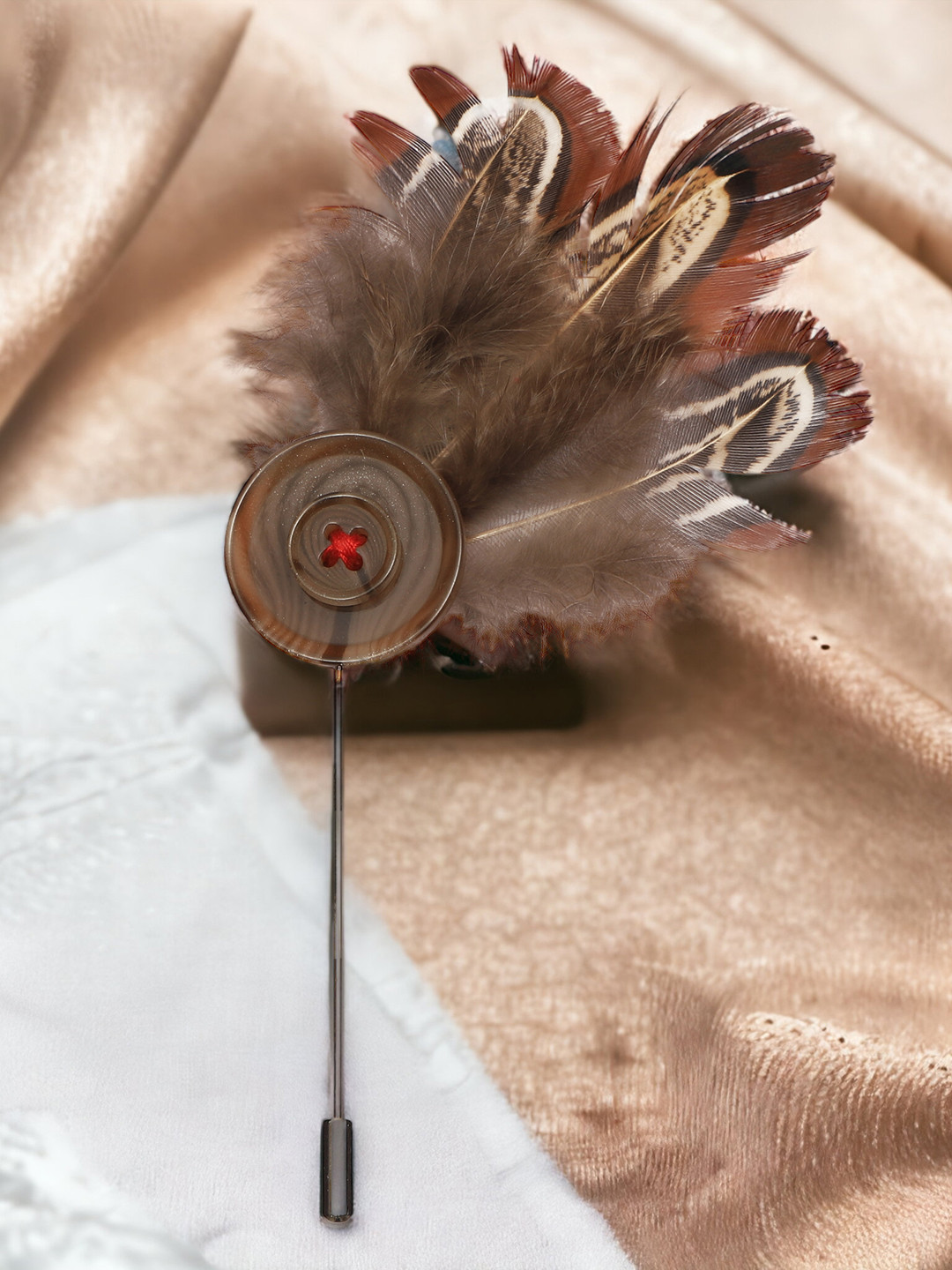 PELUCHE Brown & Silver-Toned Ravishing Floral Handmade Lapel Pin