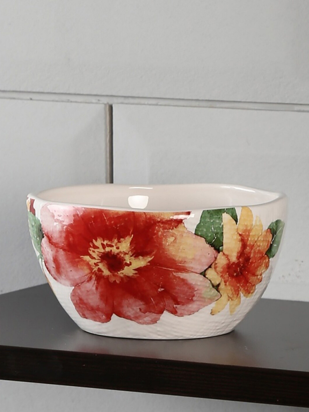 Home Centre Beige & Red Altius Spring Katori Serving Bowl