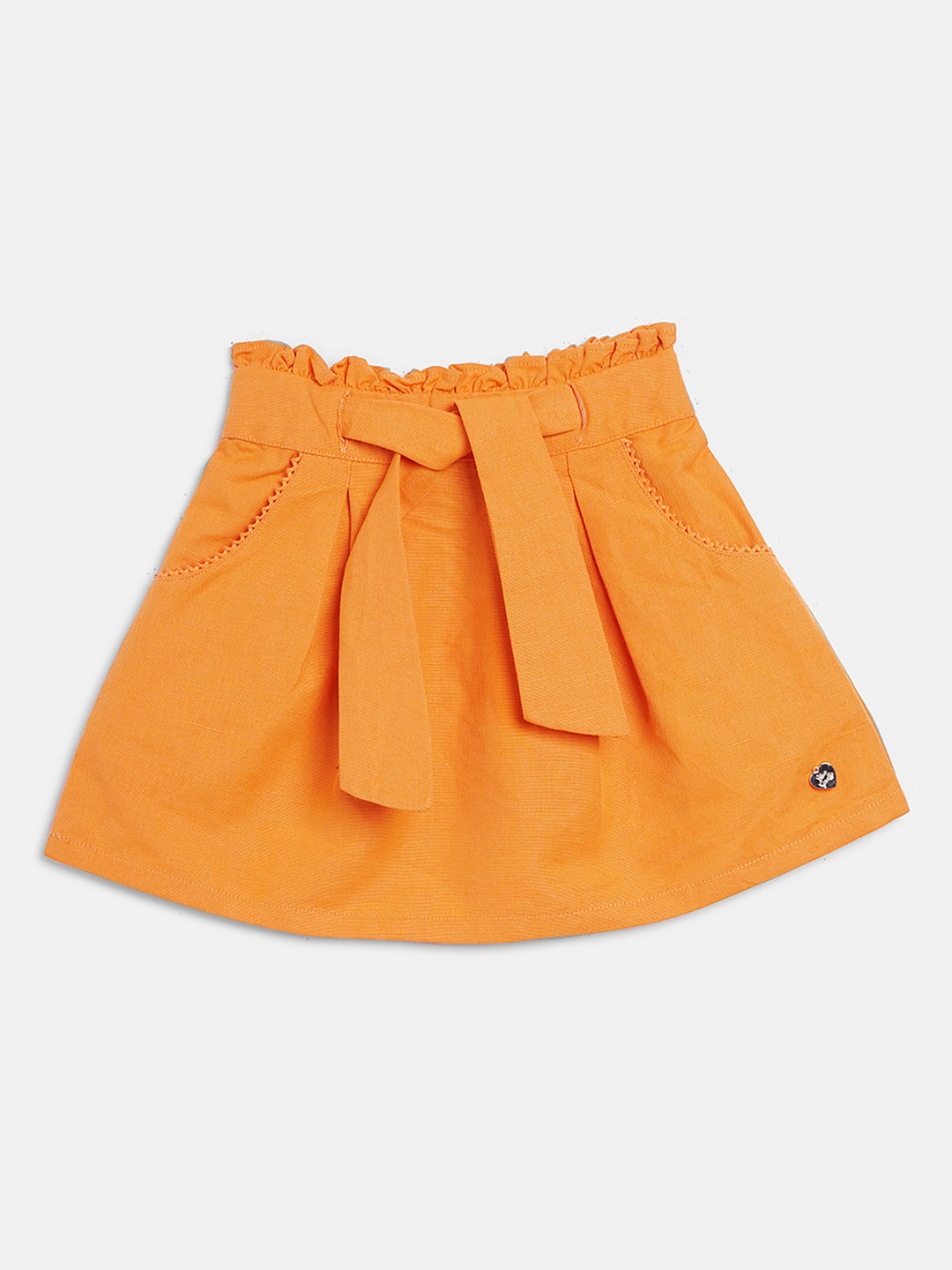 Blue Giraffe Girls Orange Solid Mini Skirts