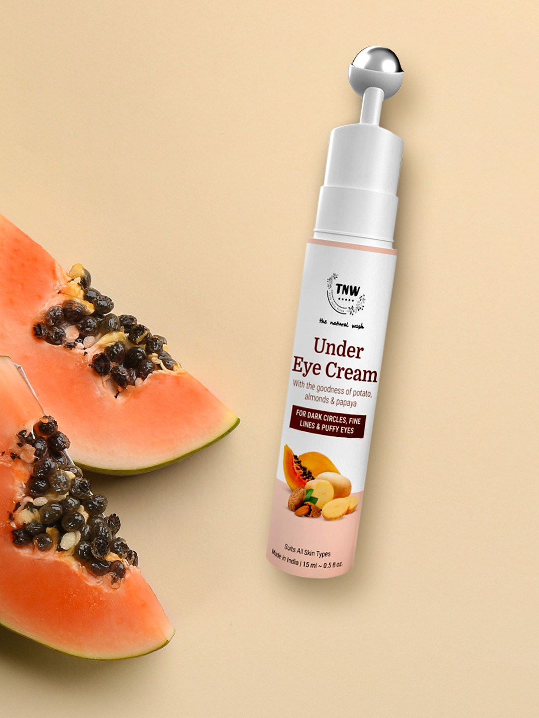 TNW The Natural Wash Under Eye Cream 15 ml with cooling massage roller