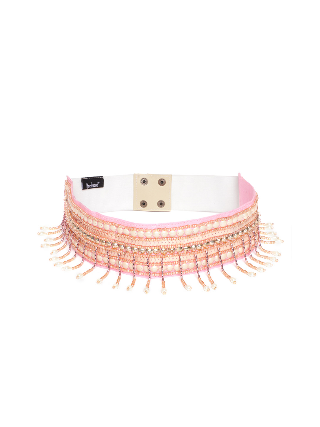 Anekaant Women Peach-Coloured & Gold-Toned Beaded Sequinned Stretchable Belt